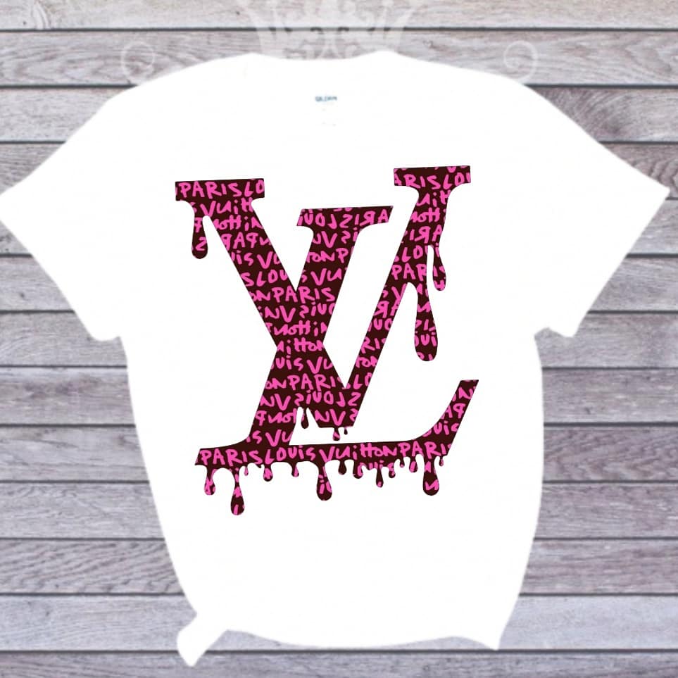 Lv pink and black logo drip tshirt