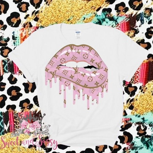 Lv pink and black logo drip tshirt – Sweetandsassytrends