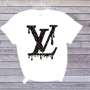 Lv black colorsful logo drip tshirt