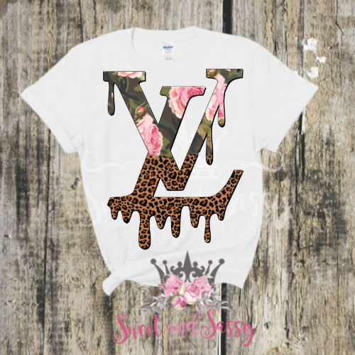 Leopard and floral LV drip white tshirt