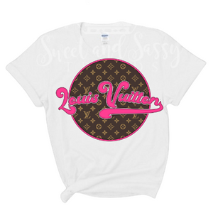 Retro hot pink Lv on white T-shirt – Sweetandsassytrends